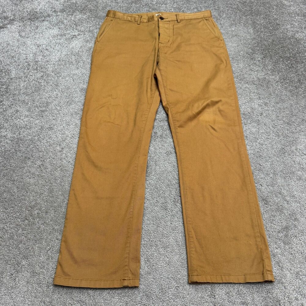 Katin Button Fly Straight Leg Chino Pants Mens 33 Brown Flat Front Cotton Casual